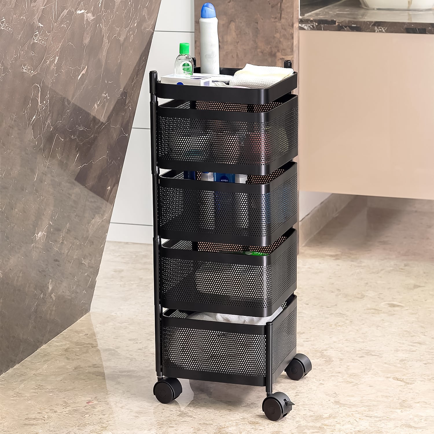 Metal Square High Quality Kitchen Trolley With Wheels (4 Layer 1 Pc)
