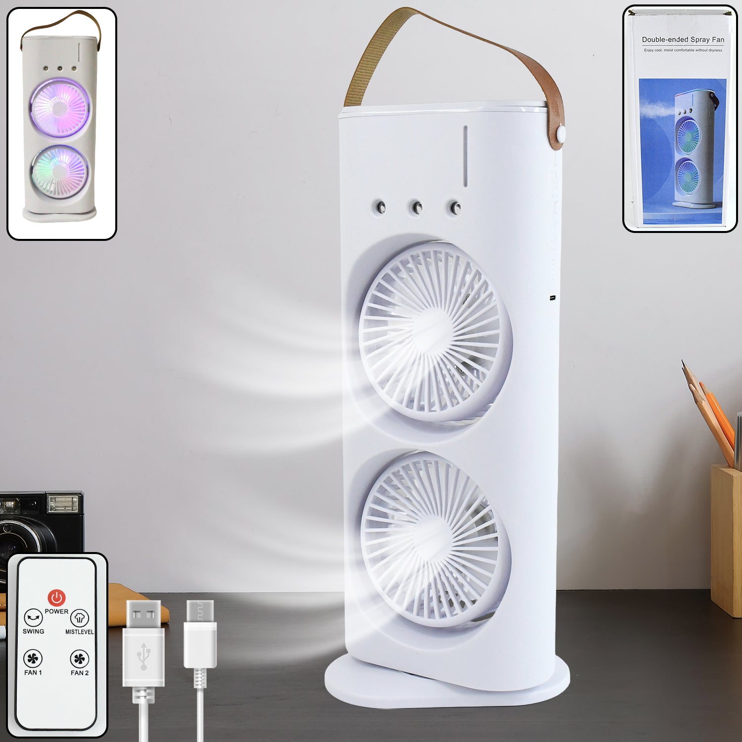 Electric Fan Desktop Double-head Powerful Air Cooler (1 Pc With Remote)