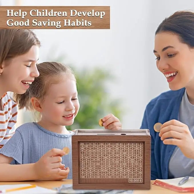 Wooden Piggy Bank Savings Challenge Box – ₹1 Lakh Money Saving Tracker with Marker