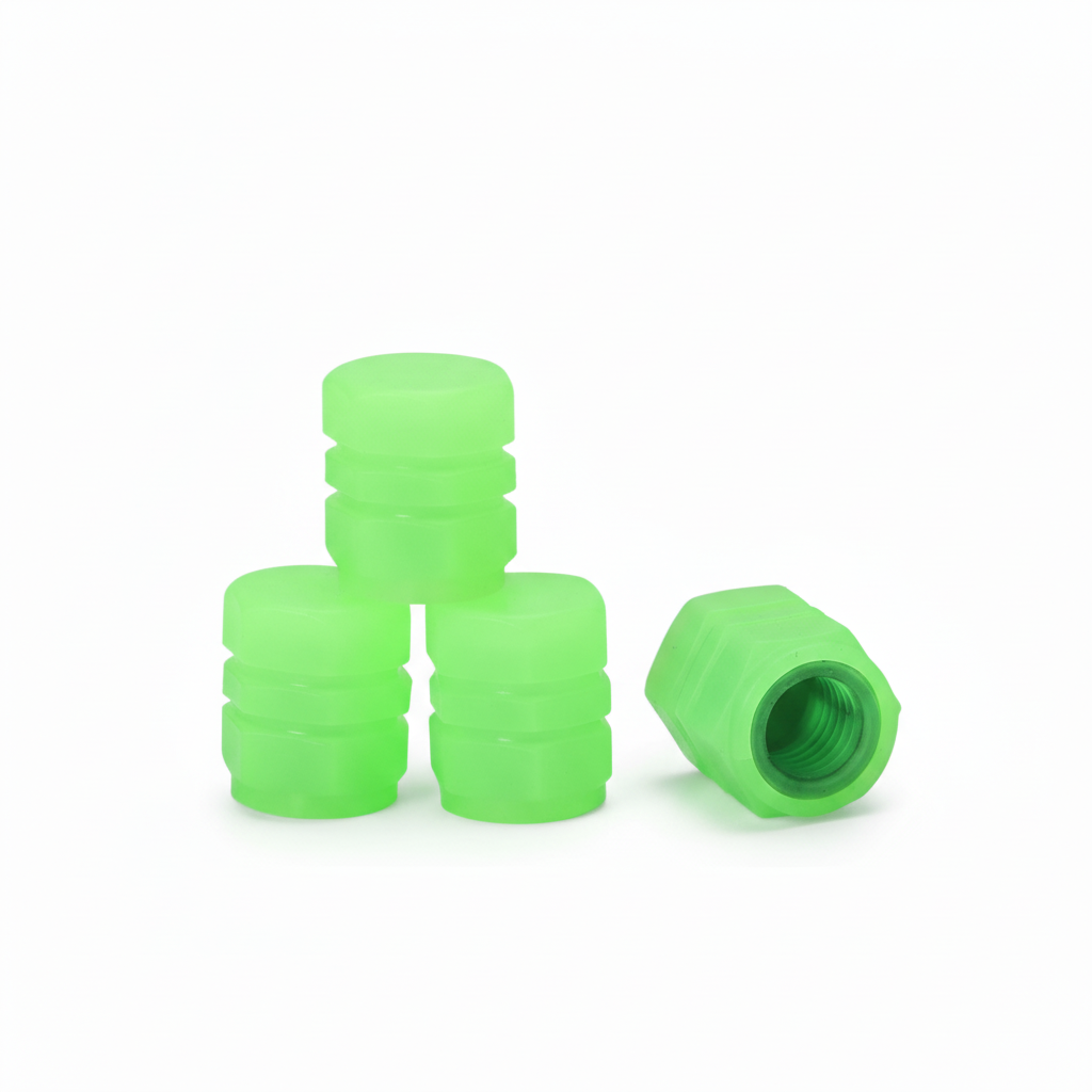 Glowing Tyre Valve Caps for Car & Bike (4 Pcs) – Neon Night Safety Wheel Accessories | Universal Fit