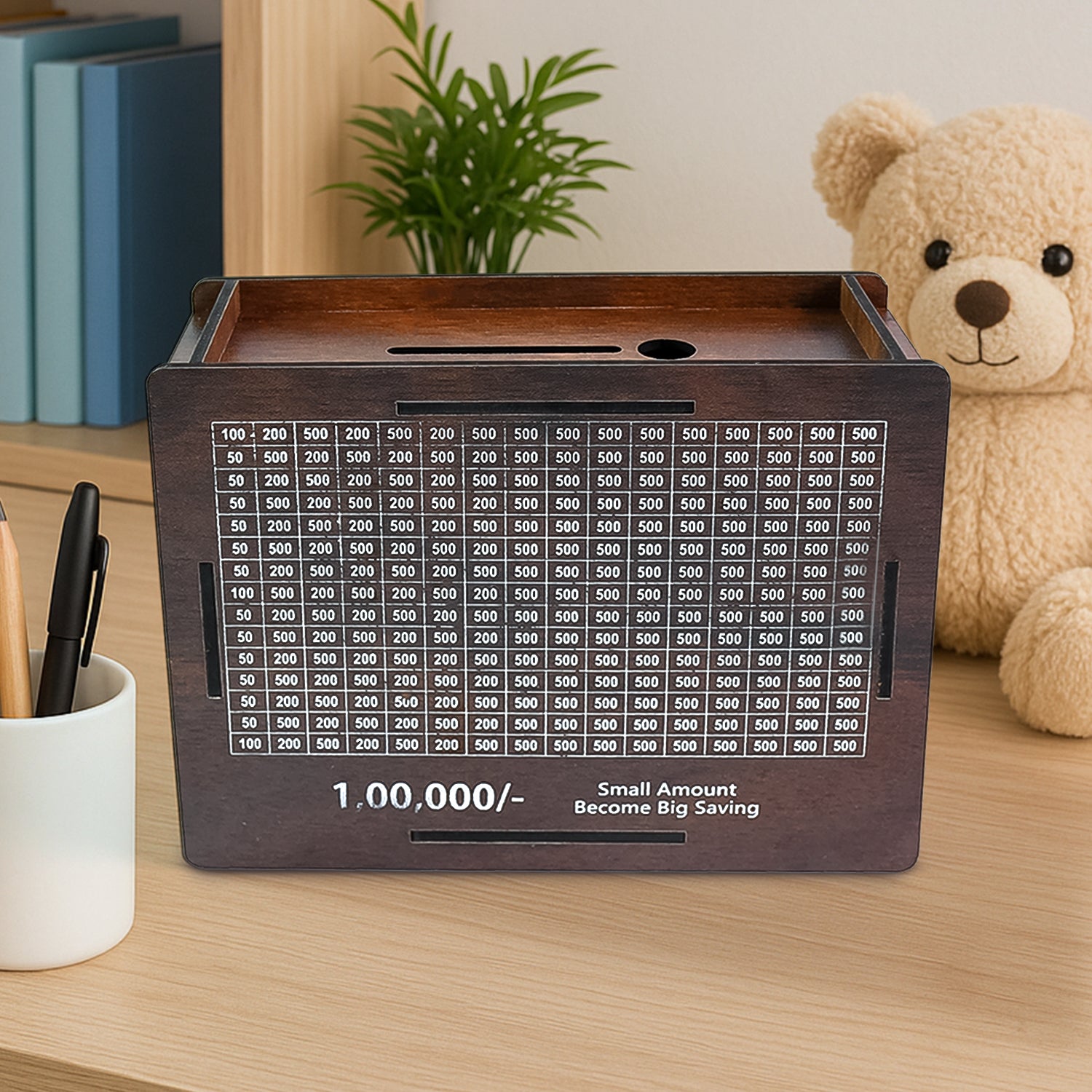 Wooden Money Piggy Bank Money Box (1 Pc Pen Not Included)