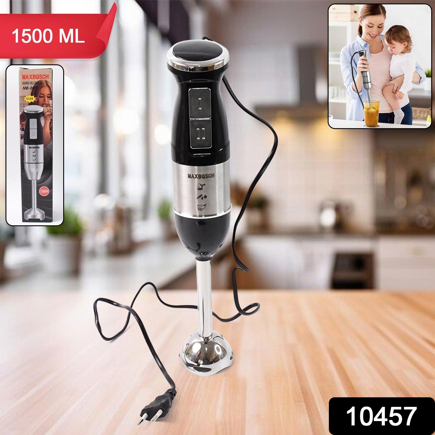 Stainless Steel Handheld Emulsion Blender With Four-blade Blade (1500w 1 Pc)