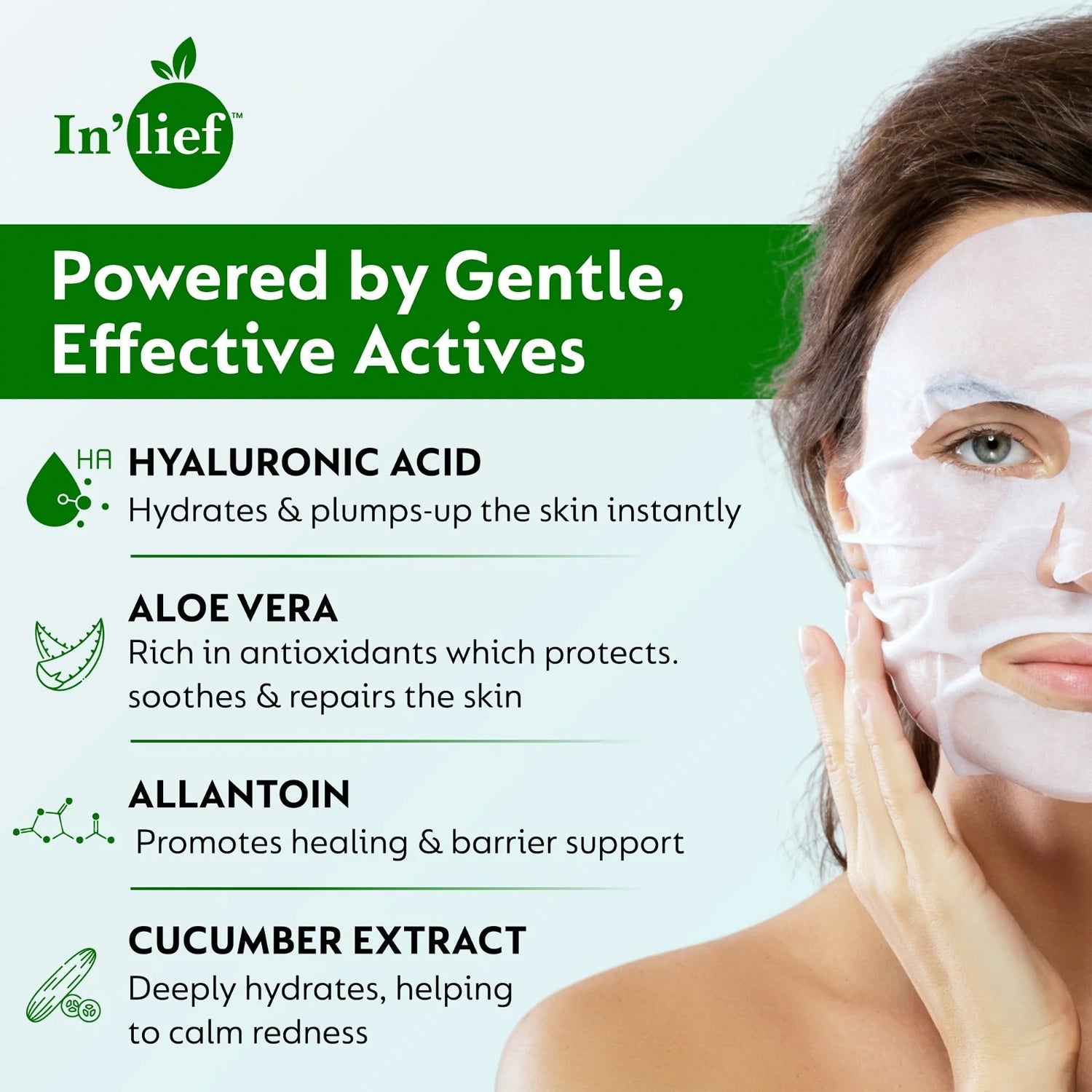Inlief Hyaluronic Acid 0.1 Aloe Vera 0.5 Hydrating Facial Mask (1 Pc)