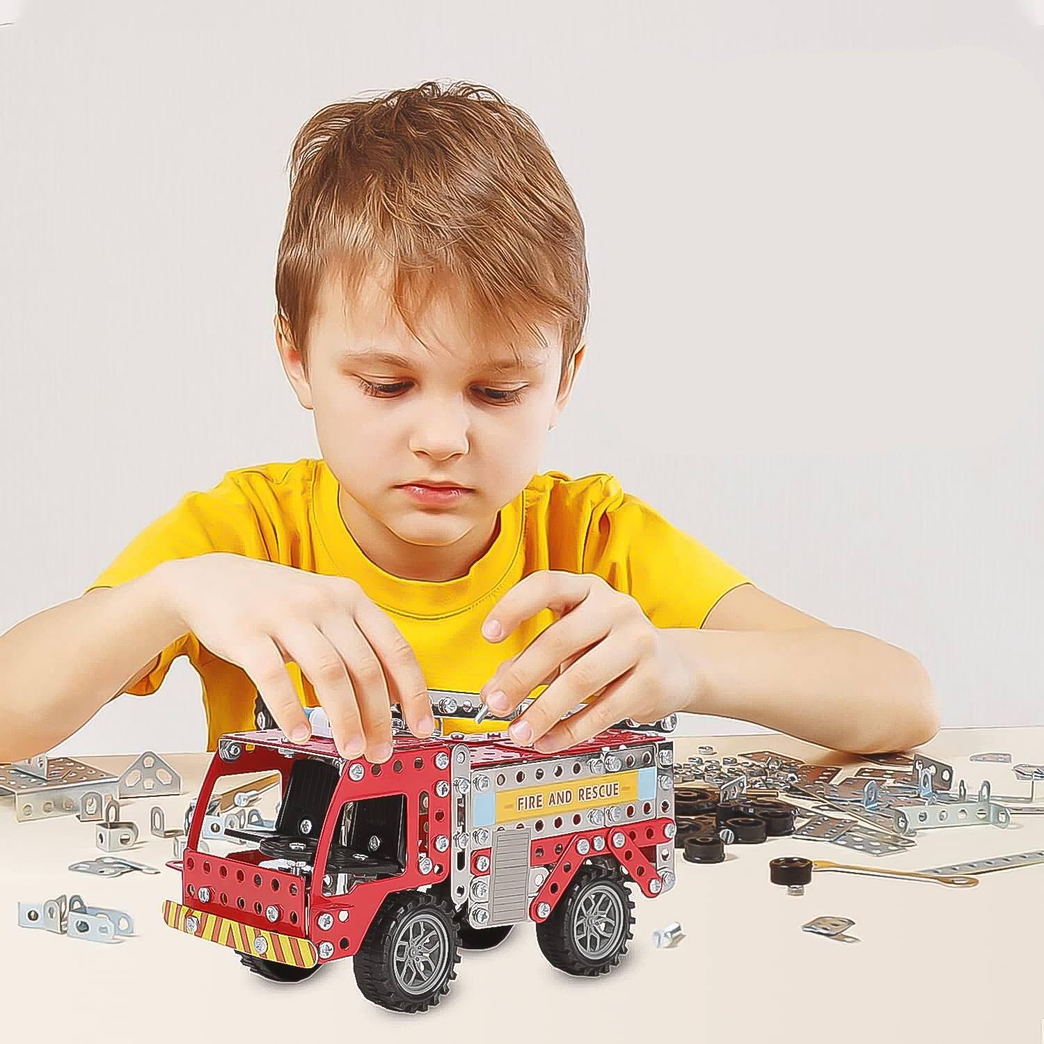 Metal Diy Fire Truck Building Blocks For Kids (Fire Truck 292pcs Of Truck Tool 1 Set)