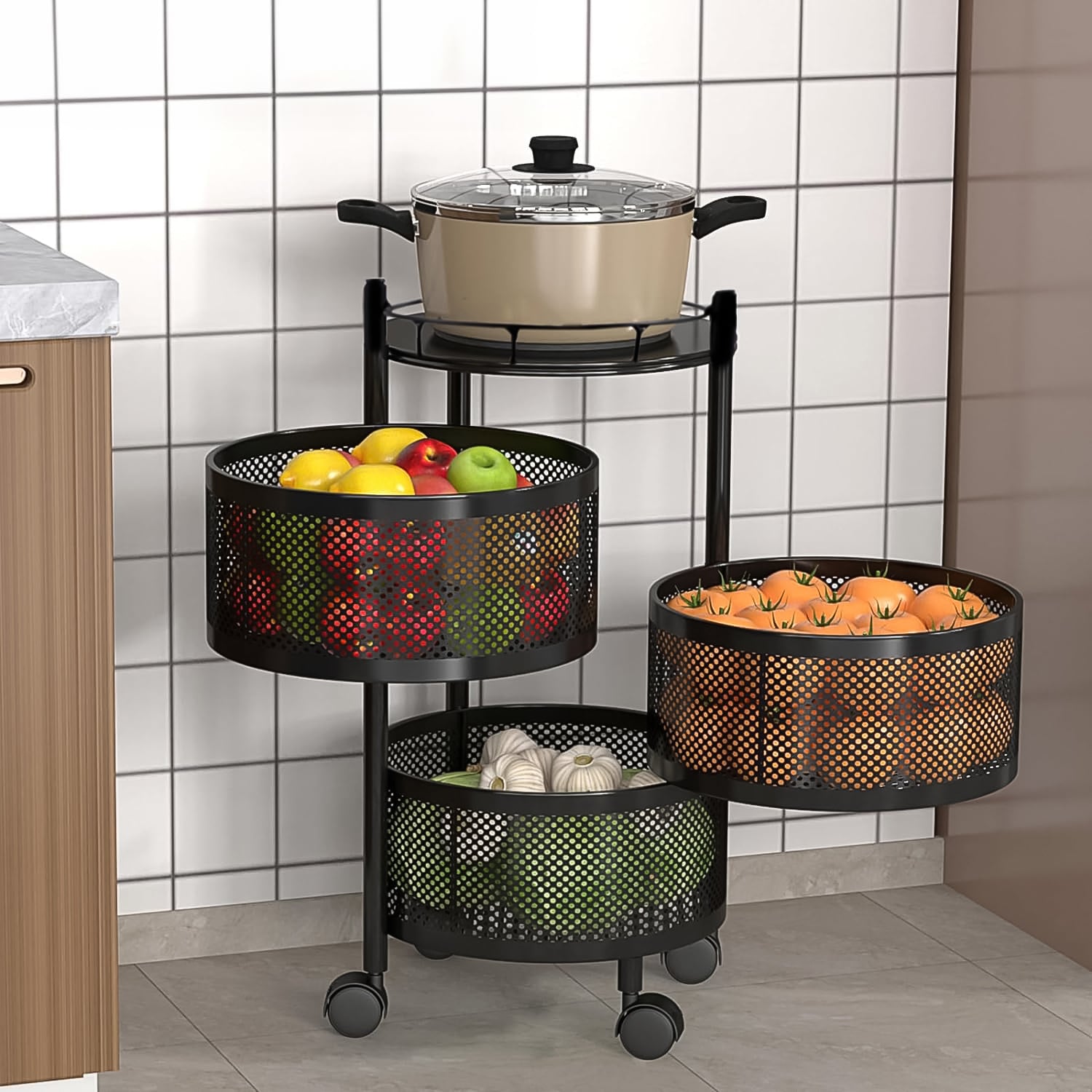 Metal Round High Quality Kitchen Trolley With Wheels (3 Layer 1 Pc)