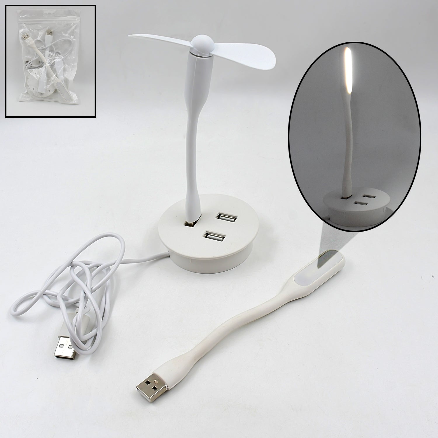 Portable Mini Usb Fan Usb Ligh Usb 3 Hub Port Combo