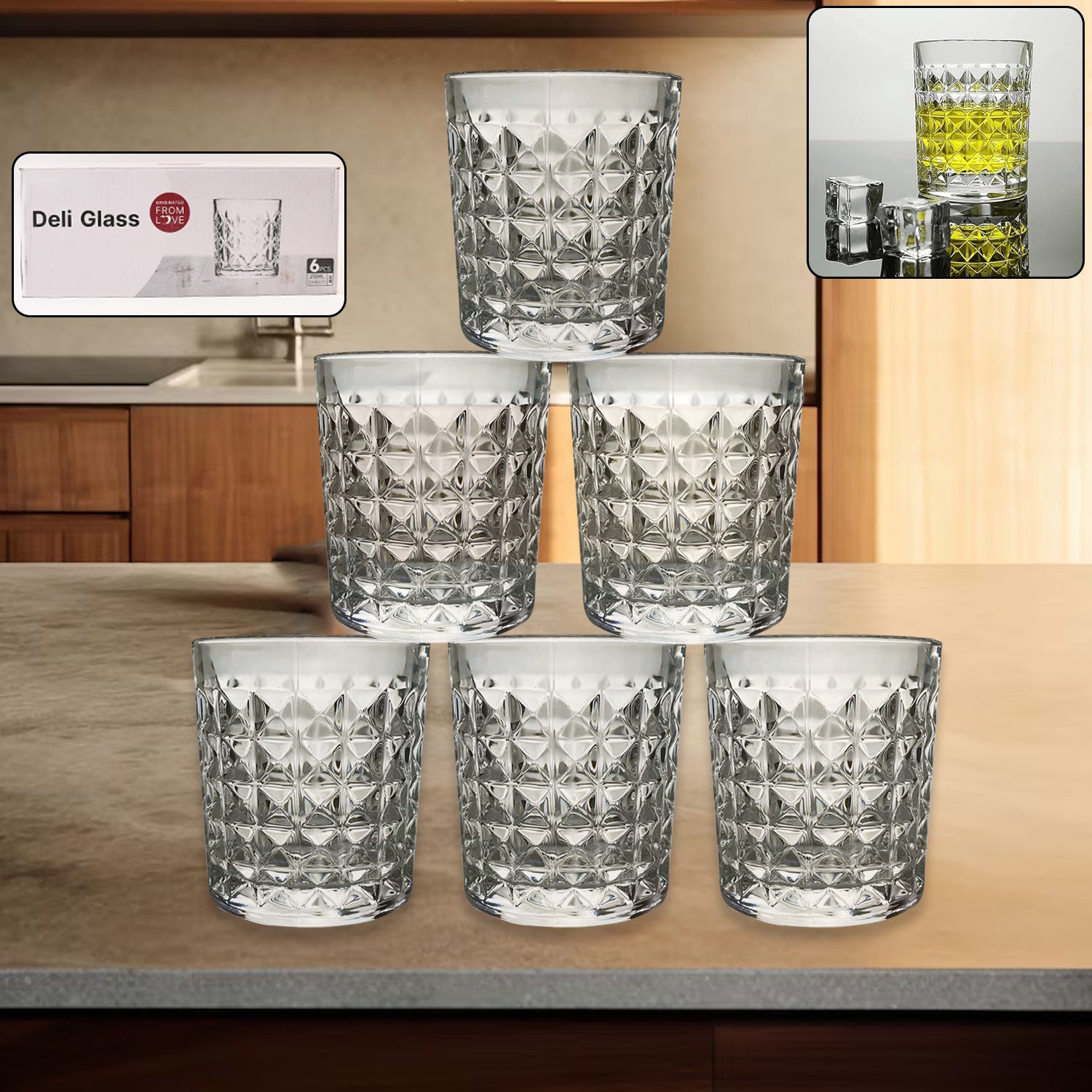 Premium Crystal-style Glass Tumbler Set (6 Pc 210 Ml)