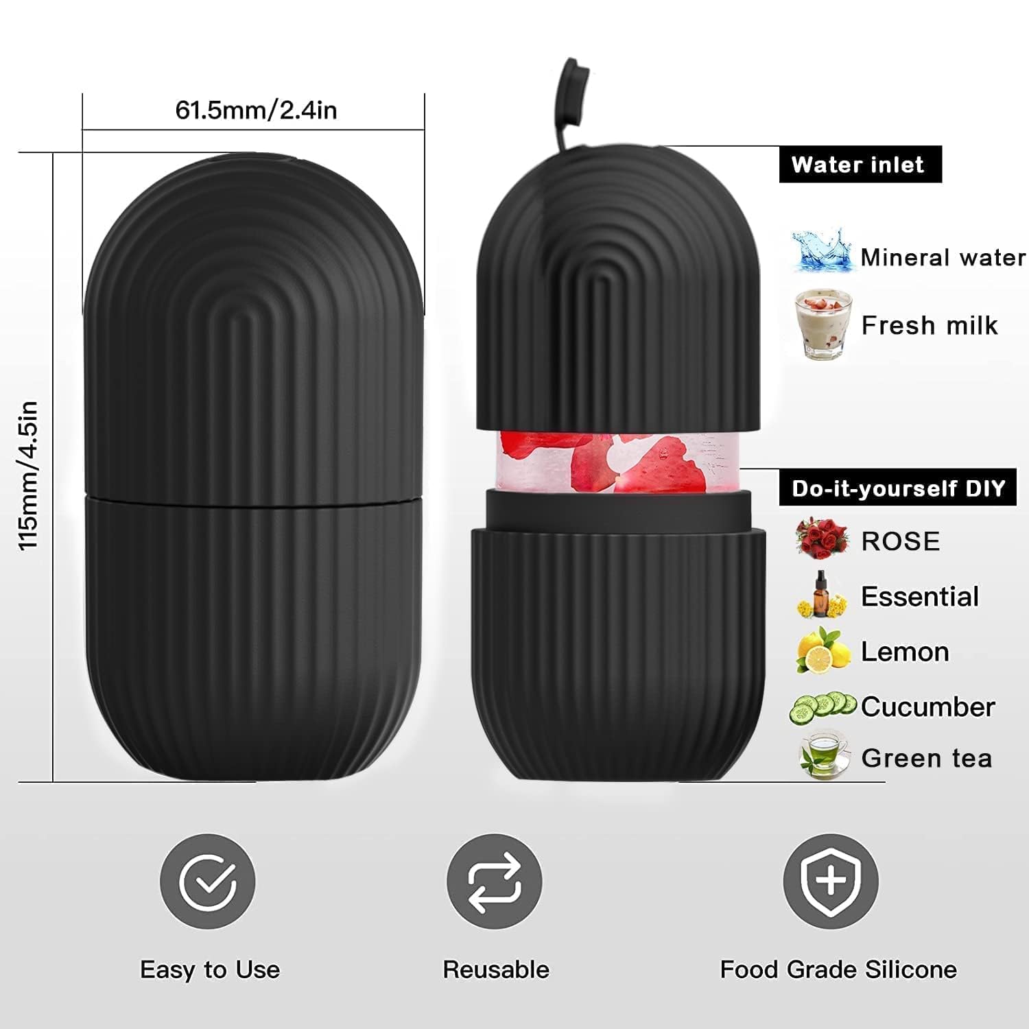 1224b Face Ice Roller Ice Roller For Face Ice Roller For Face Massager Face Ice Treatment Reduce Face Swelling And Under Eye Puffiness (Black)