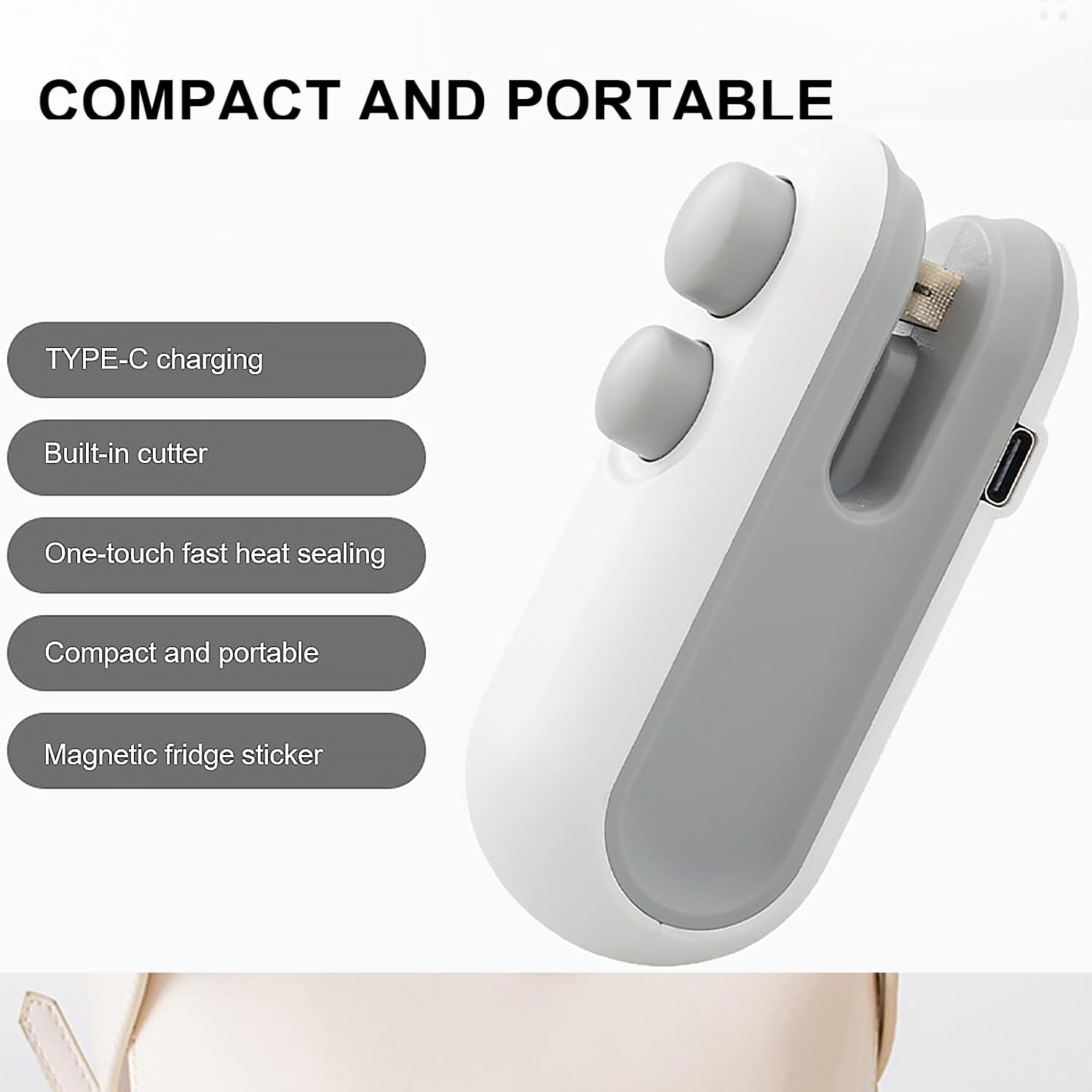 17865 Mini Bag Sealer 2 In 1 Seal Cutter Heat Sealers Type-c Usb Charging Portable Bag Reseller Handle Food Sealer Sealing Machine For Food Storage Plastic Bags Snacks Keep Food Fresh