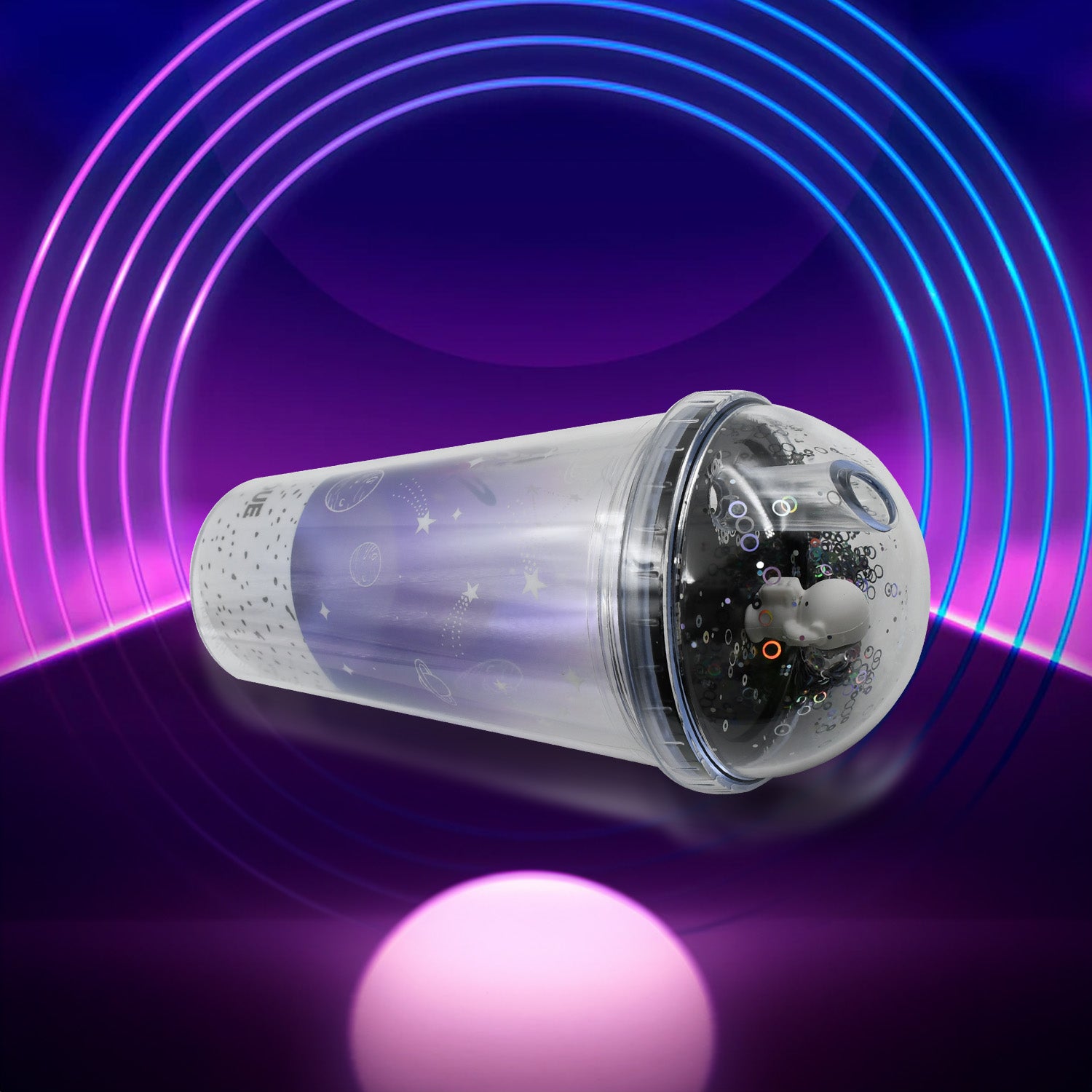 6883b Led Glow Light Design Printed Insulated Double Wall Plastic Tumbler Cups With Straws 13oz Theming Astronaut In Space Travel Tumbler Freezer Mug Drinking Cups For Boys And Girls Schooltuitiongym Picnic (Pack Of 1)