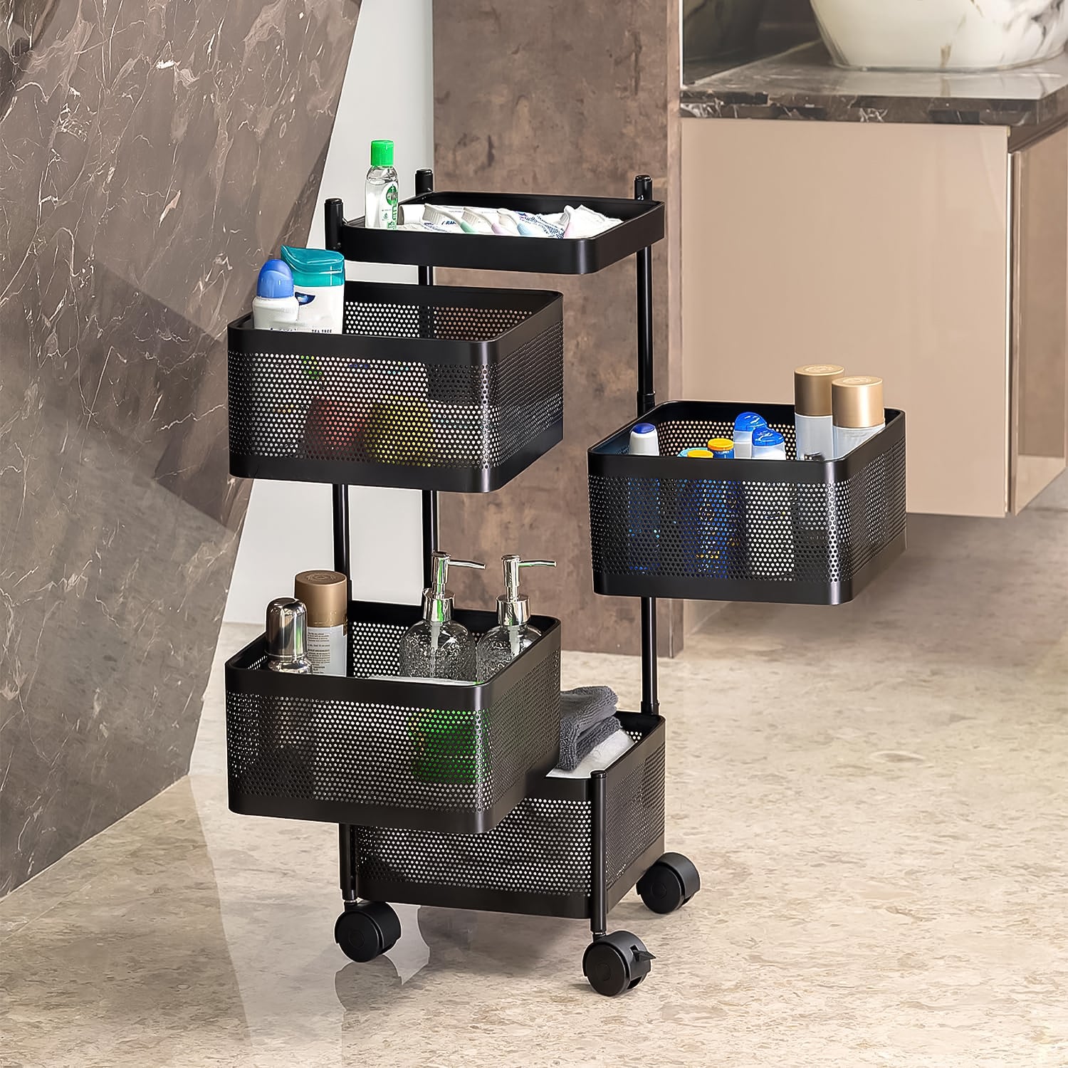 Metal Square High Quality Kitchen Trolley With Wheels (4 Layer 1 Pc)