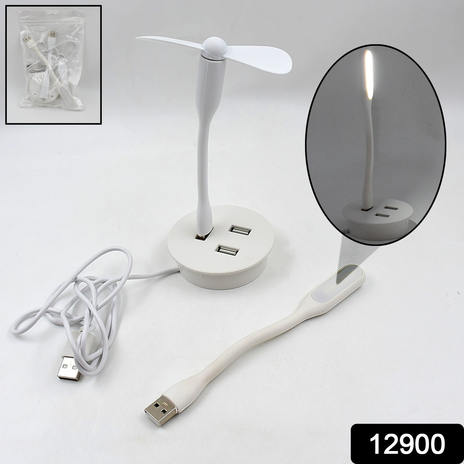 Portable Mini Usb Fan Usb Ligh Usb 3 Hub Port Combo