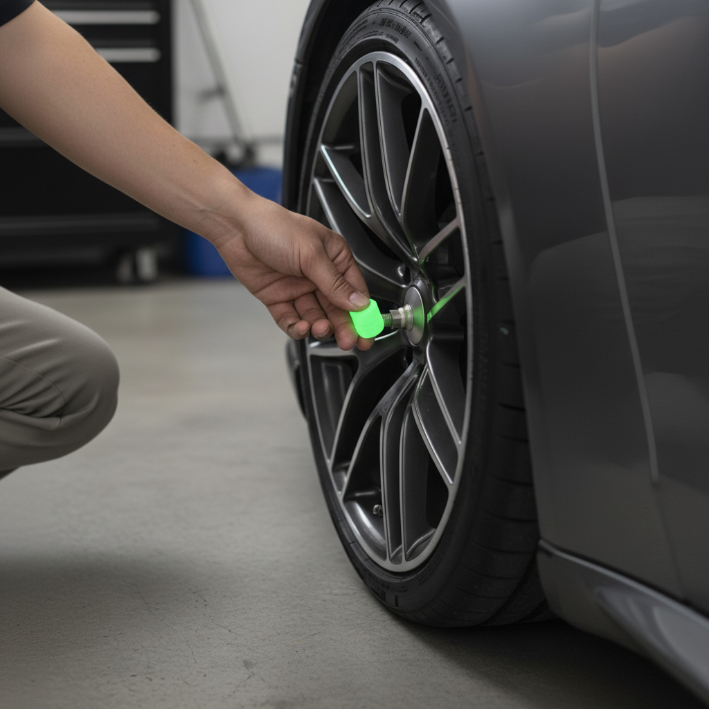 Glowing Tyre Valve Caps for Car & Bike (4 Pcs) – Neon Night Safety Wheel Accessories | Universal Fit