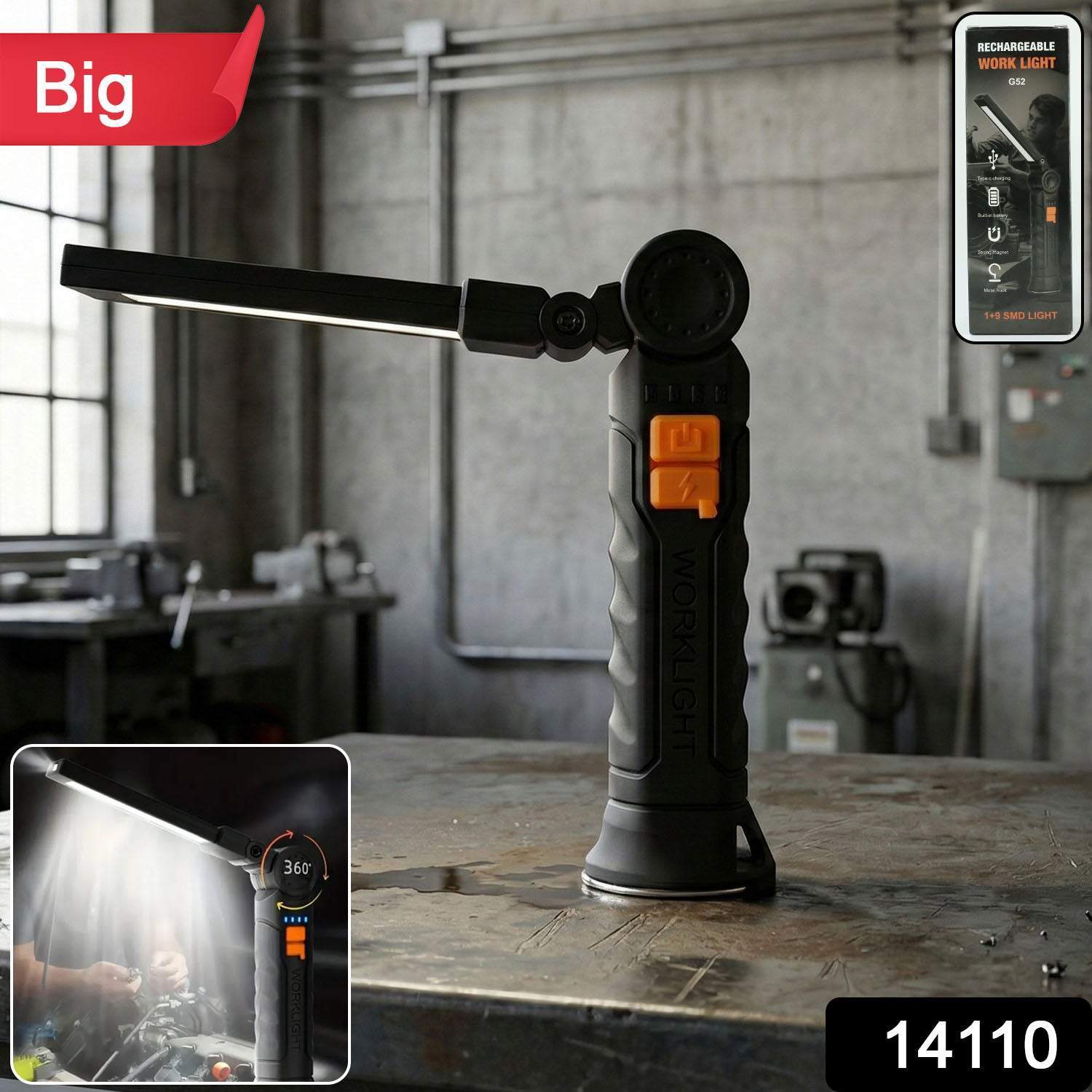 Rechargeable Adjustable Big Led Work Light (1 Pc)