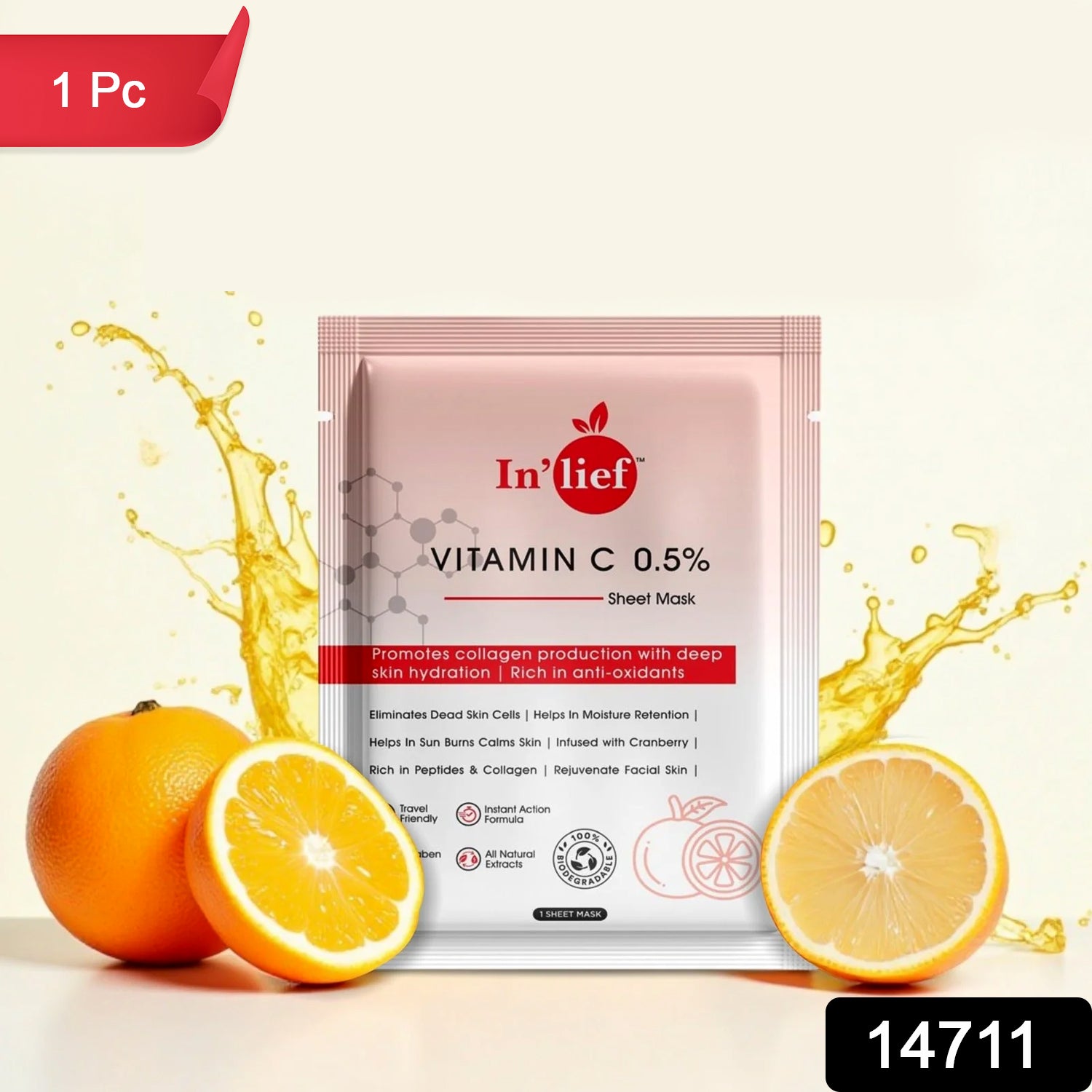 Inlief Vitamin C 0.5 Hydrating Brightening Facial Sheet Mask (1 Pc)