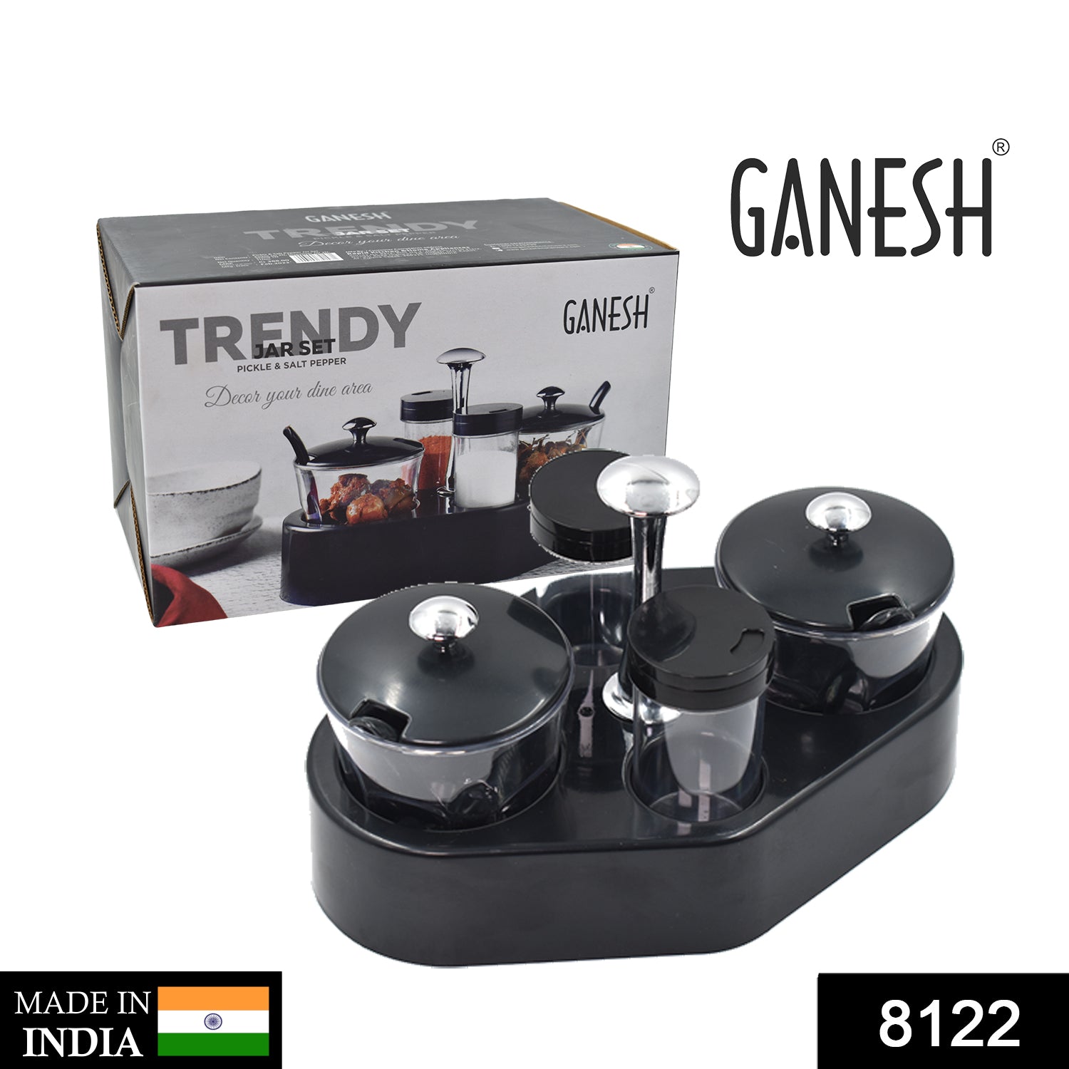 8122 Ganesh Rendy Condiment Set For Kitchen Transparent Jar For Easy To Access Spice 1 Piece Spice Set (Plastic)