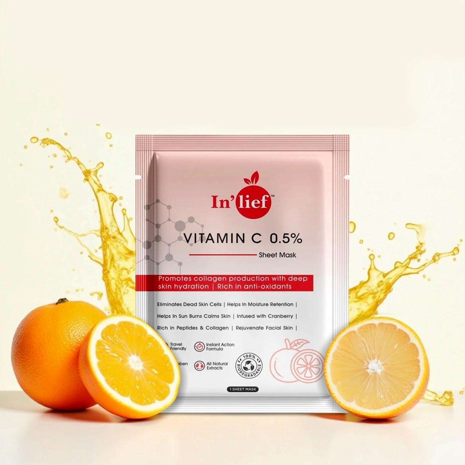 Inlief Vitamin C 0.5 Hydrating Brightening Facial Sheet Mask (1 Pc)