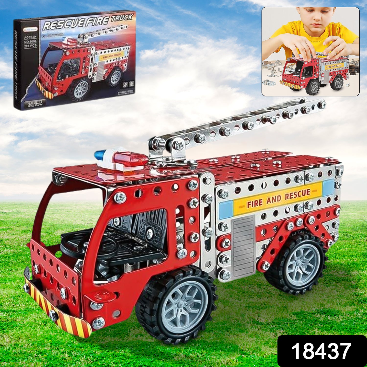 Metal Diy Fire Truck Building Blocks For Kids (Fire Truck 292pcs Of Truck Tool 1 Set)