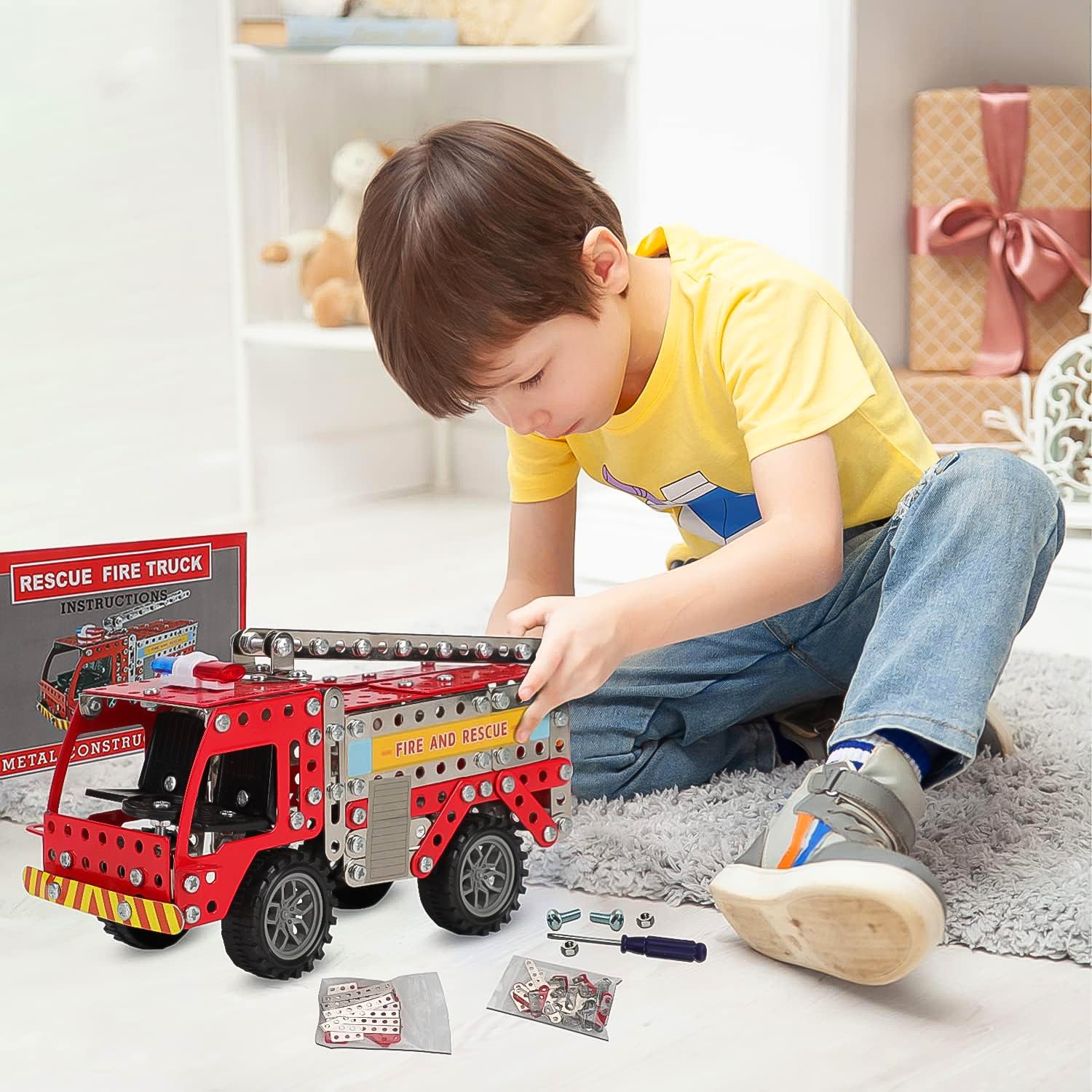 Metal Diy Fire Truck Building Blocks For Kids (Fire Truck 292pcs Of Truck Tool 1 Set)