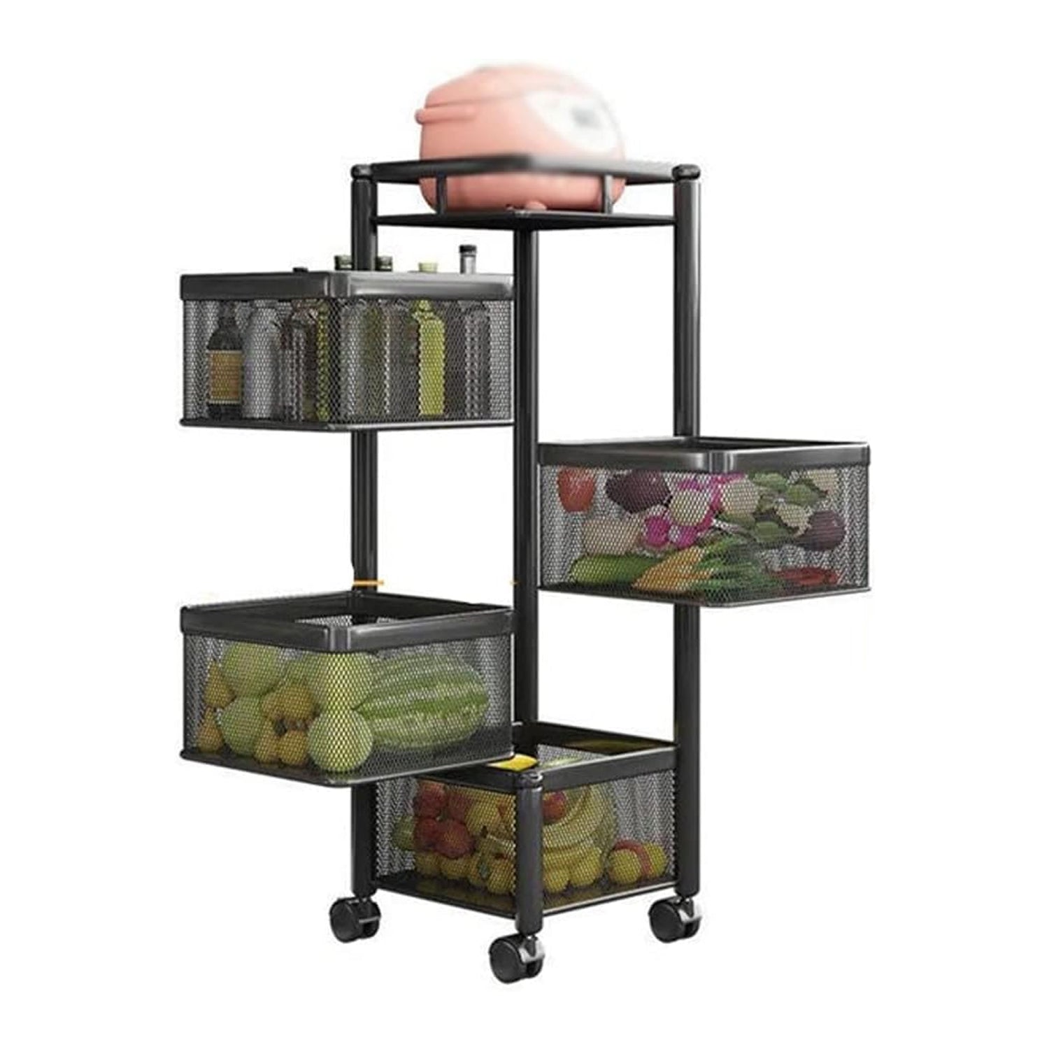 Metal High Qaulity Kitchen Trolley Kitchen Organizer Items And Kitchen Accessories Items For Kitchen Rack Square Design For Fruits Vegetable Onion Storage Kitchen Trolley With Wheels (4 Layer 3 Layer)