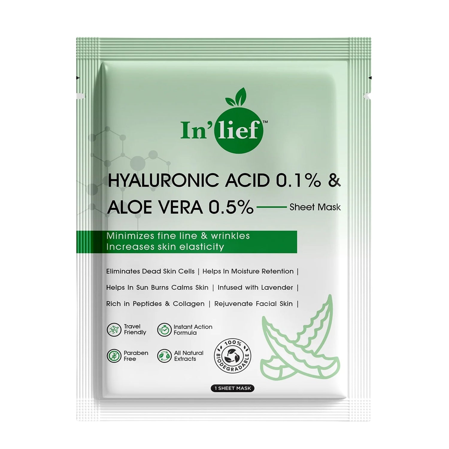 Inlief Hyaluronic Acid 0.1 Aloe Vera 0.5 Hydrating Facial Mask (1 Pc)
