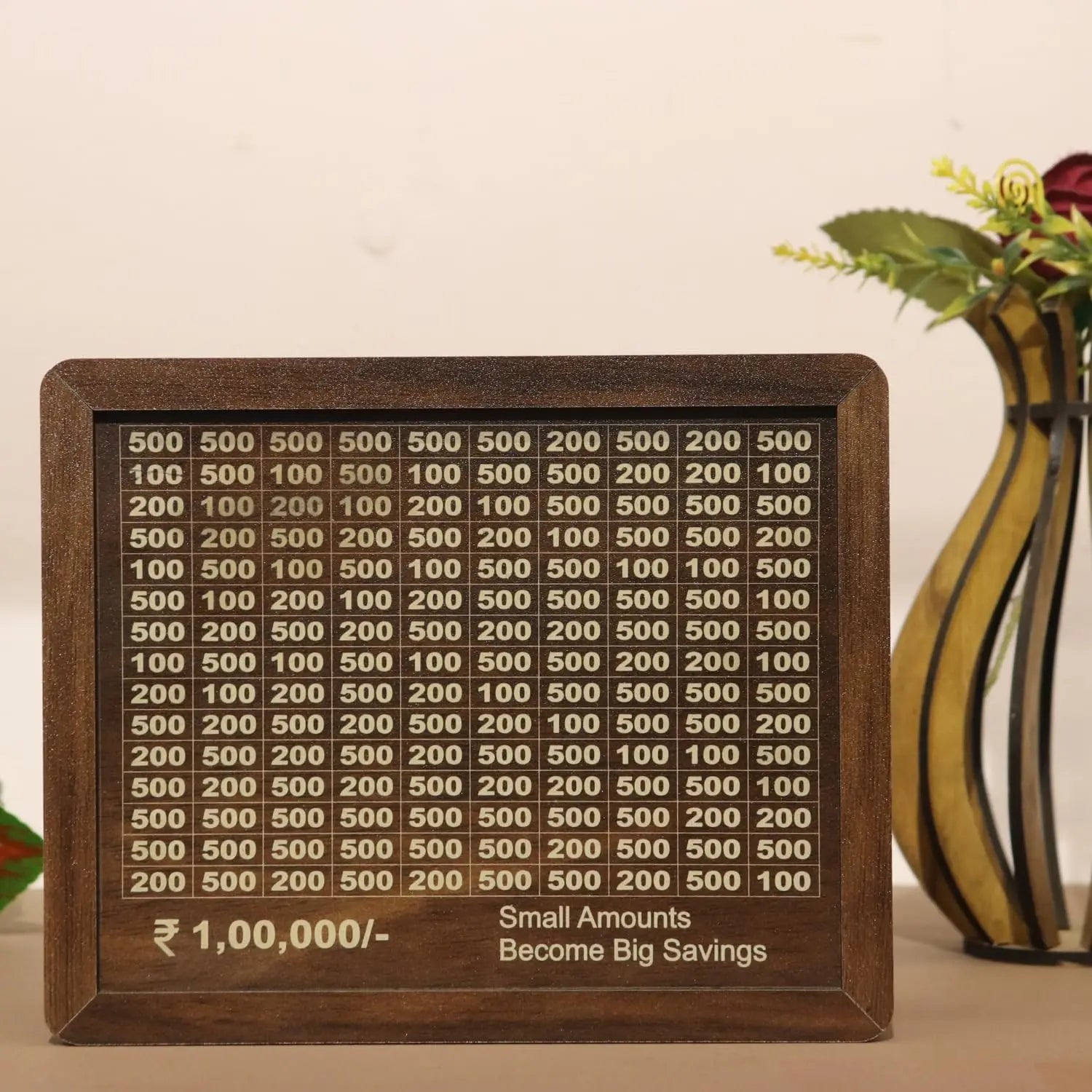 Wooden Piggy Bank Savings Challenge Box – ₹1 Lakh Money Saving Tracker with Marker