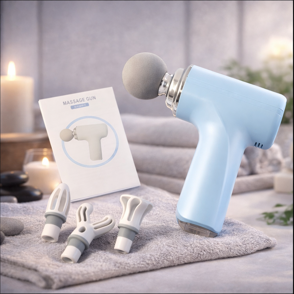 Portable Muscle Massage Gun – Deep Tissue Percussion Massager with Multiple Heads for Gym Recovery & Pain Relief