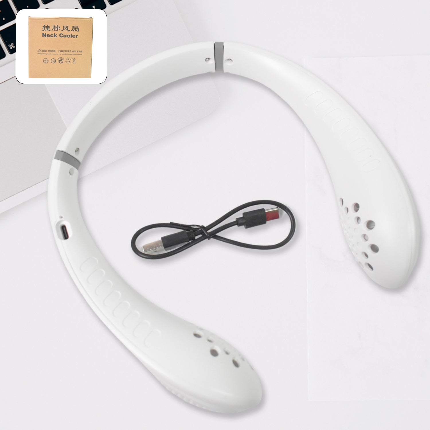 0876 Neck Fan Portable And Wearable Personal Fan Usb Rechargeable Headphone Design Neckband Fan With 3 Speeds Suitable For Outdoor Family Sports Travel