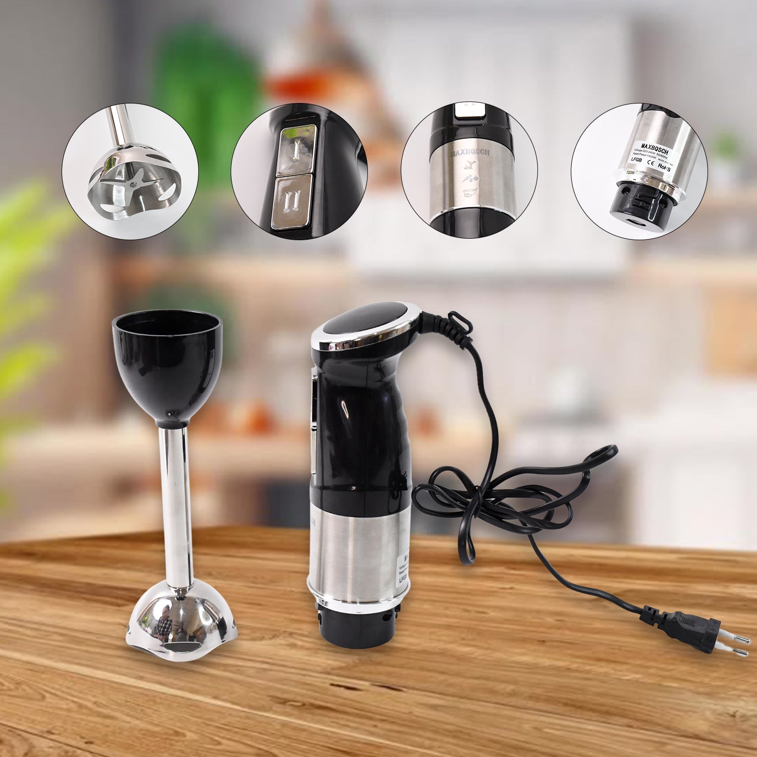 Stainless Steel Handheld Emulsion Blender With Four-blade Blade (1500w  1 Pc)