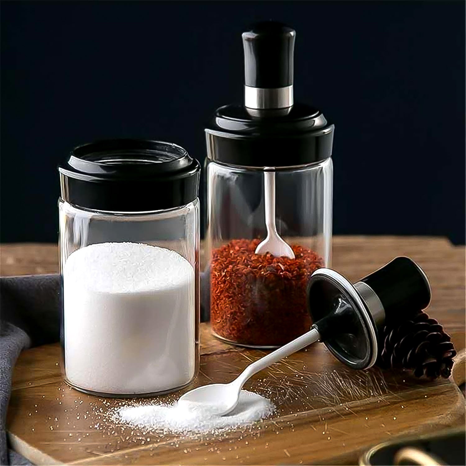 Transparent Glass Storage Jar With Built-in Spoon Approx 250ml